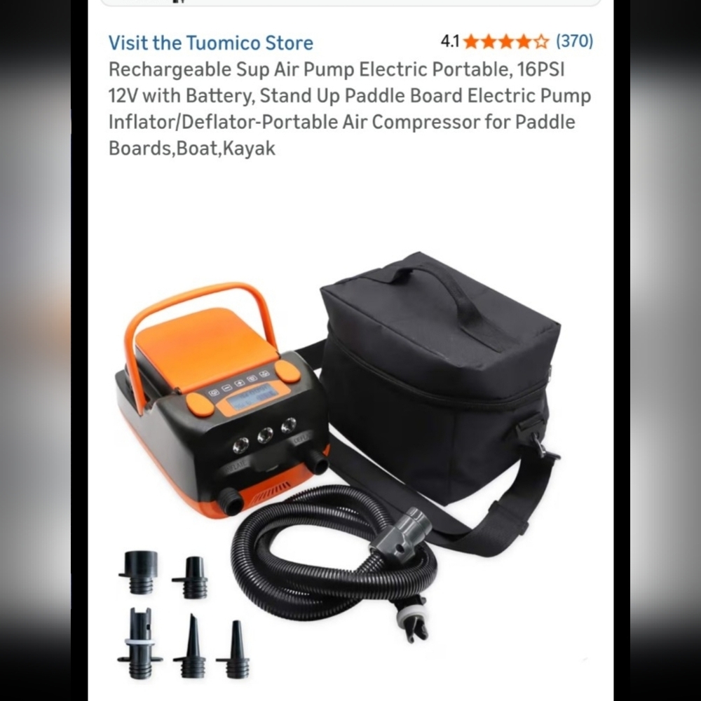 Orange and Black Electric Air Pump with Accessories